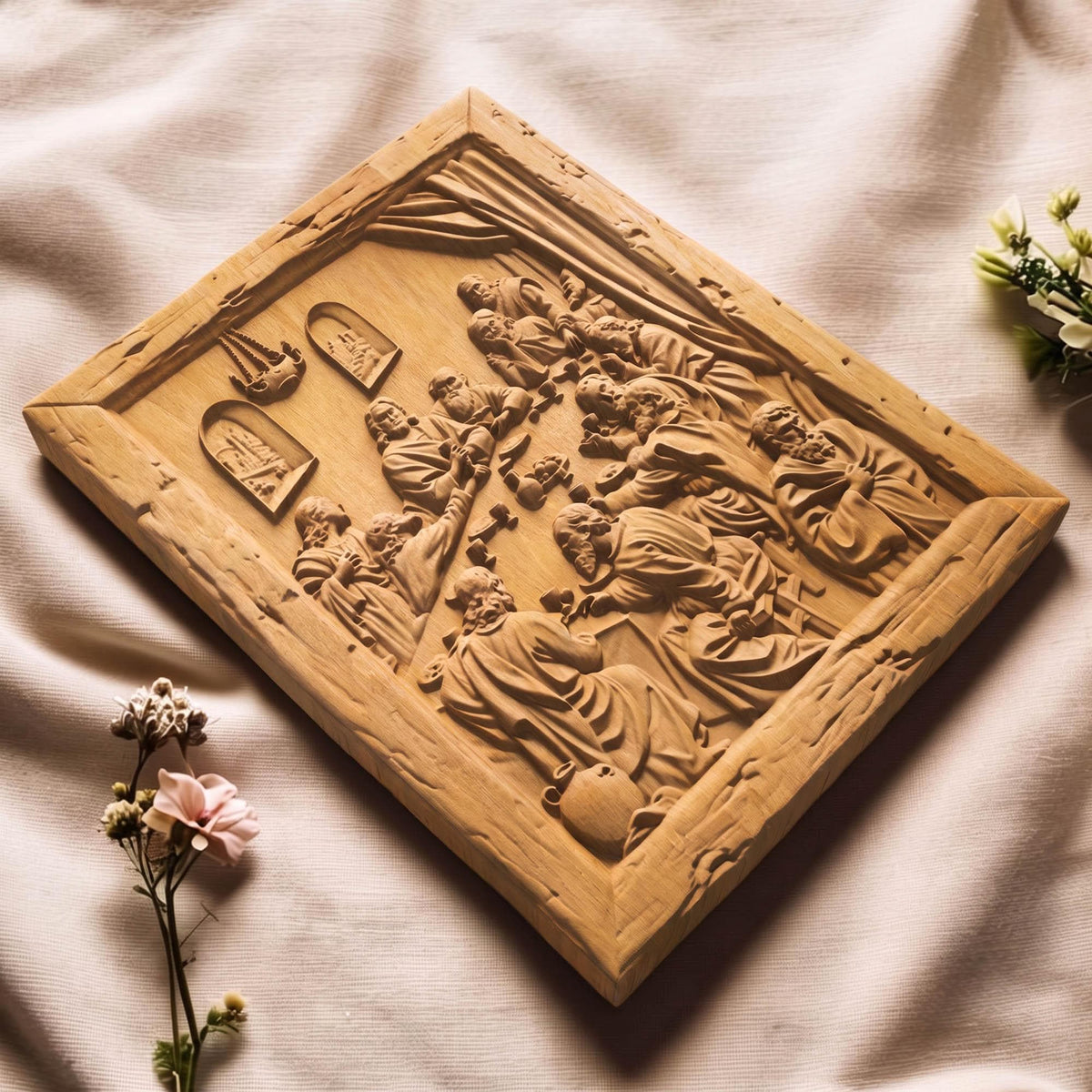 The Last Supper 5 Wooden Carved Handmade Christian Icon  Byzantine Greek Orthodox Home Decor Cretan Holy Carvings