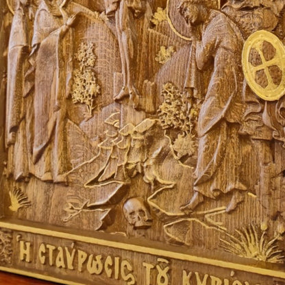 Crucifixion of Jesus Christ Wooden Carved Handmade Christian Icon. Byzantine Greek Orthodox Home Decor.