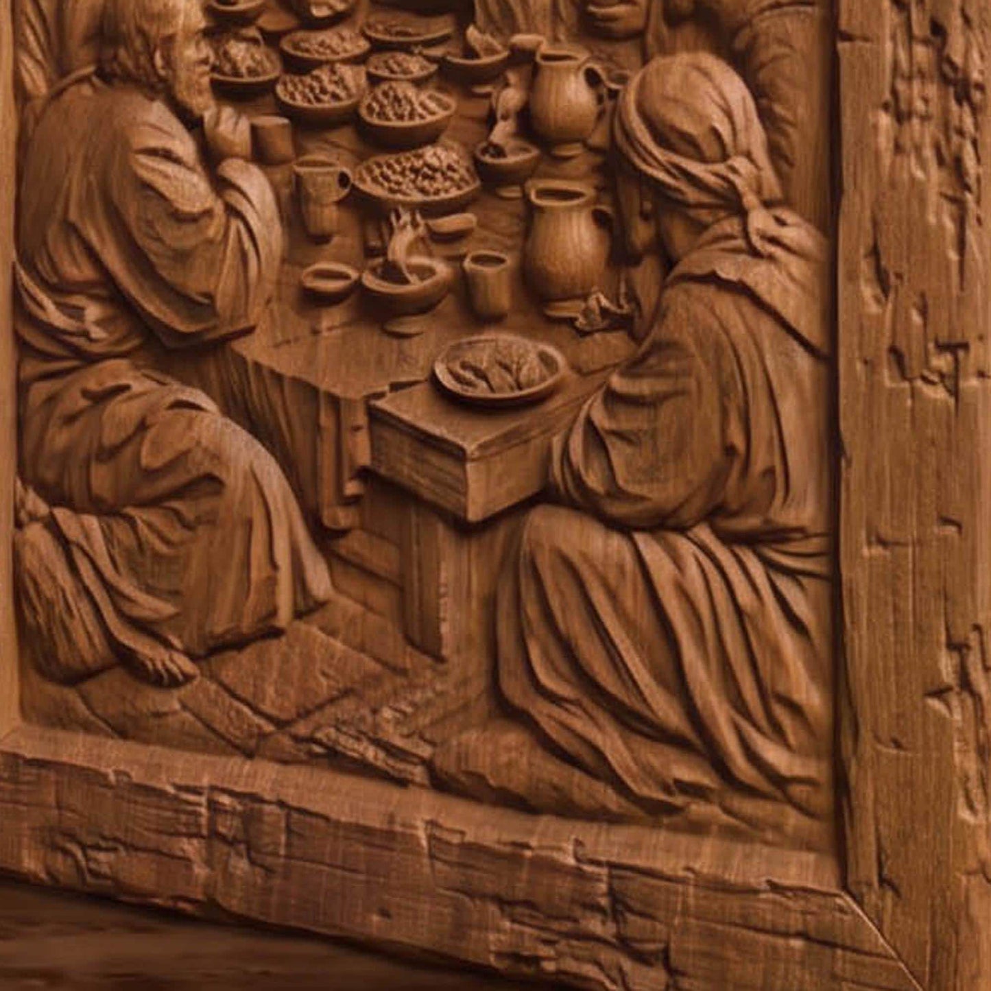 The Last Supper Wooden Carved Handmade Christian Icon  Byzantine Greek Orthodox Home Decor Cretan Holy Carvings
