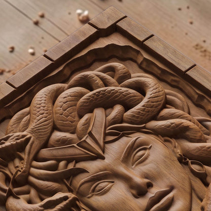 Beautiful Medusa from Ancient Greek Mythology 3D Wooden Bas Relief Panel Art Sculptural Gift Idea Cretan Holy Carvings