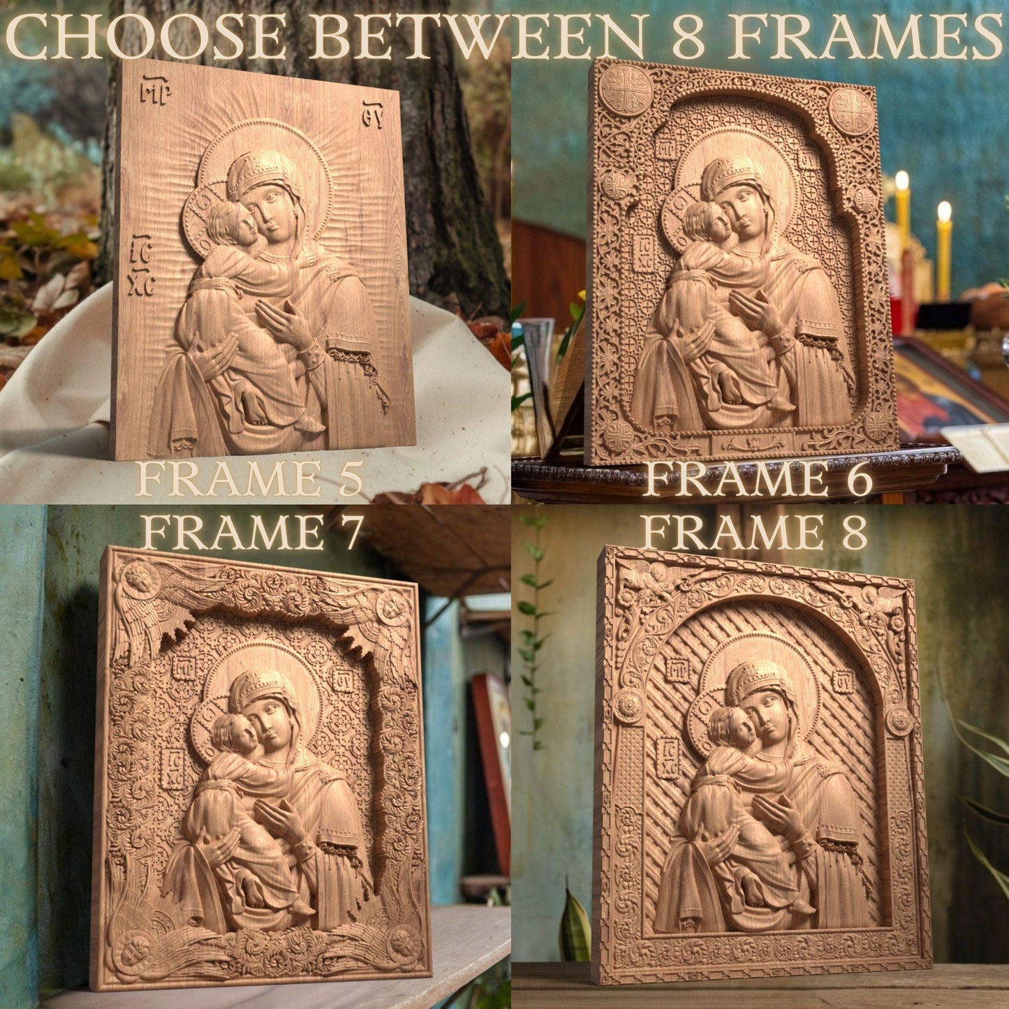 Virgin Mary Mother of God Wooden Carved Handmade Christian Icon. Byzantine Greek Orthodox Decor.