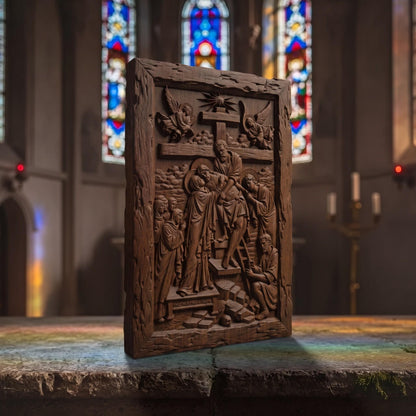 Jesus Christ Body Descent from the Cross Wooden Carved Handmade Christian Icon  Byzantine Greek Orthodox Home Decor Cretan Holy Carvings