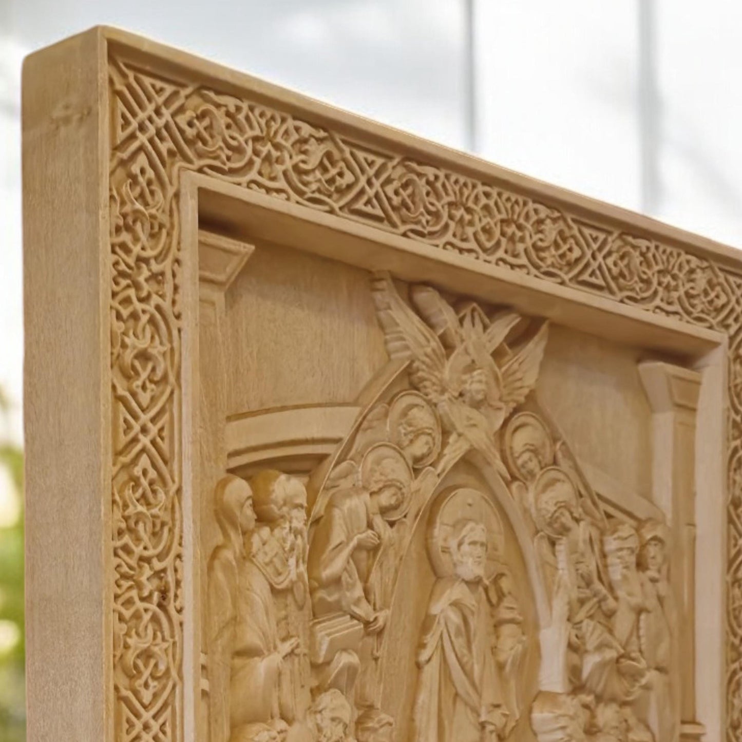 Dormition of the Mother of God Wooden Carved Handcrafted Christian Religious Icon. Byzantine Home Wall Art Decor Gift. Orthodox Greek Woodcarving Sculpture.