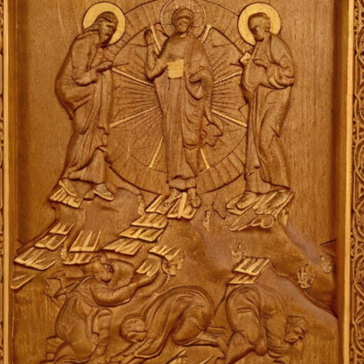 Transfiguration of Jesus Wooden Carved Handmade Christian Icon. Byzantine Greek Orthodox Home Art Decor.