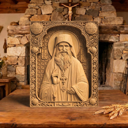 Saint Porphyrios of Kavsokalyvia Wooden Carved Handmade Christian Icon | Byzantine Greek Orthodox Home Art Decor