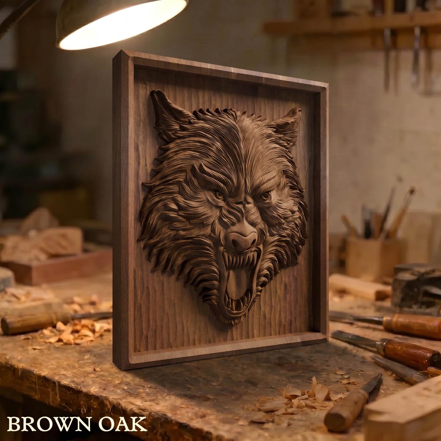 Wolf Beast Bas Relief | Wooden Wolf Carving | Sculptural Gift Idea