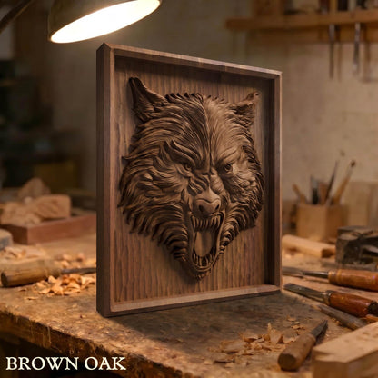 Wolf Beast Bas Relief | Wooden Wolf Carving | Sculptural Gift Idea