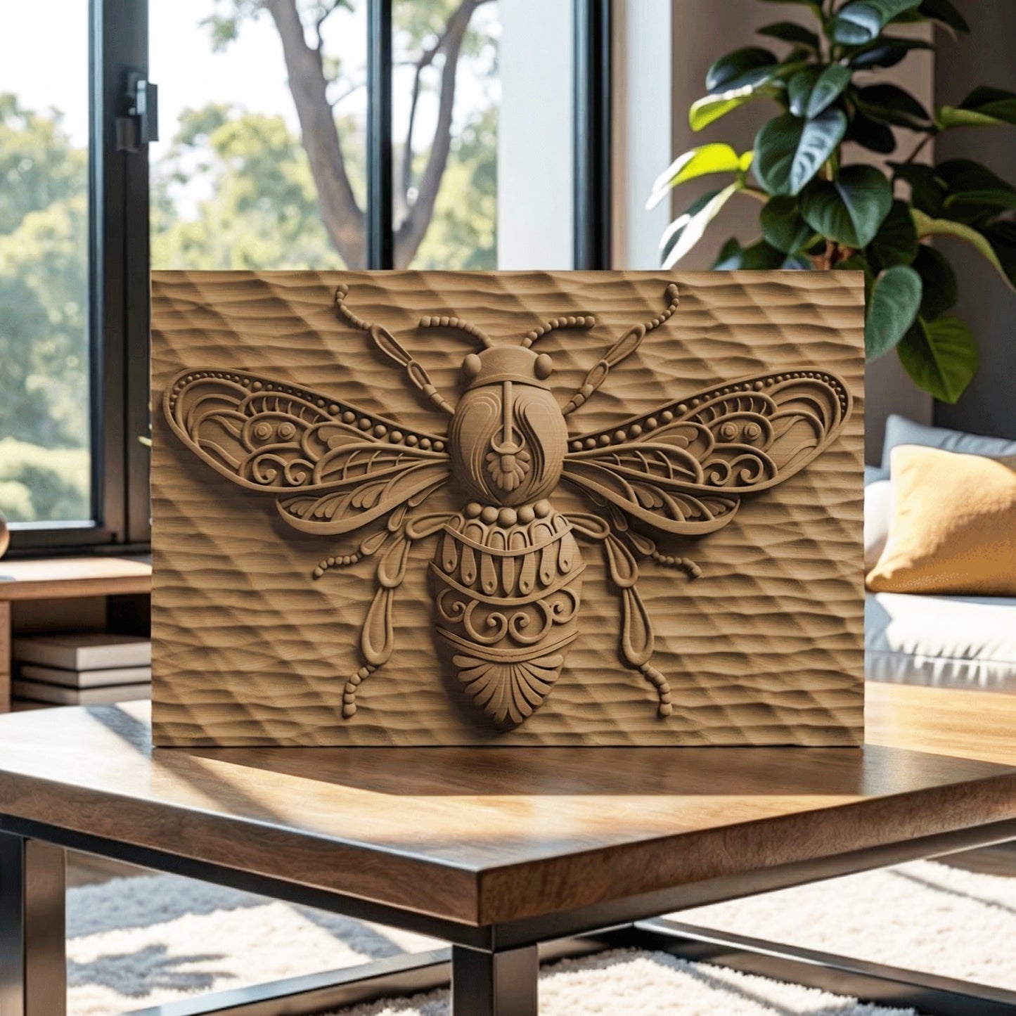 Bee Tribal Handmade Wooden Carving. Other Home Gift Wall Art Decor.