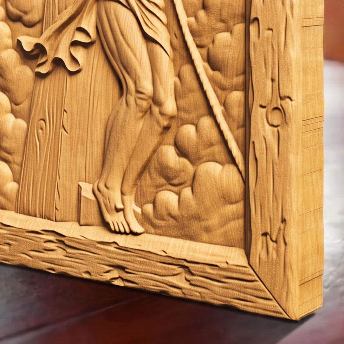 Jesus Crusifixion Wooden Carved Handmade Christian Icon  Byzantine Greek Orthodox Home Art Decor Cretan Holy Carvings