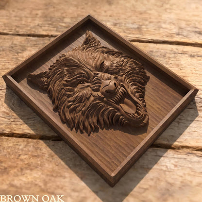 Wolf Beast Bas Relief | Wooden Wolf Carving | Sculptural Gift Idea
