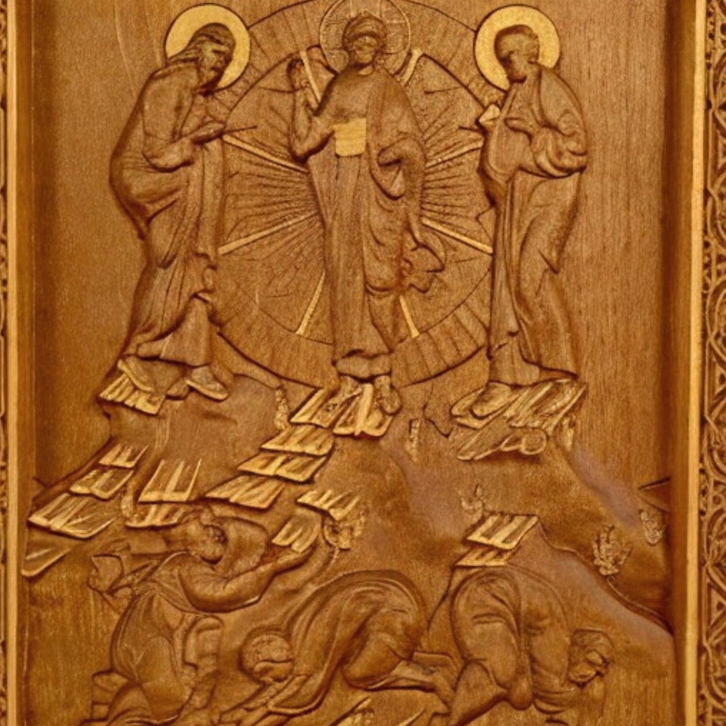 Transfiguration of Jesus Wooden Carved Handcrafted Christian Religious Icon. Byzantine Home Wall Art Decor Gift. Orthodox Greek Woodcarving Sculpture.