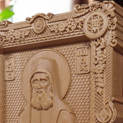 Saint Paisios of Mount Athos Wooden Carved Handcrafted Christian Religious Icon. Byzantine Home Wall Art Decor Gift. Orthodox Greek Woodcarving Sculpture.