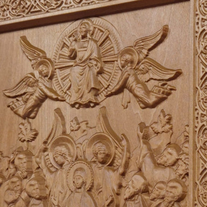 Ascension of Jesus Wooden Carved Handcrafted Christian Religious Icon. Byzantine Home Wall Art Decor Gift. Orthodox Greek Woodcarving Sculpture.