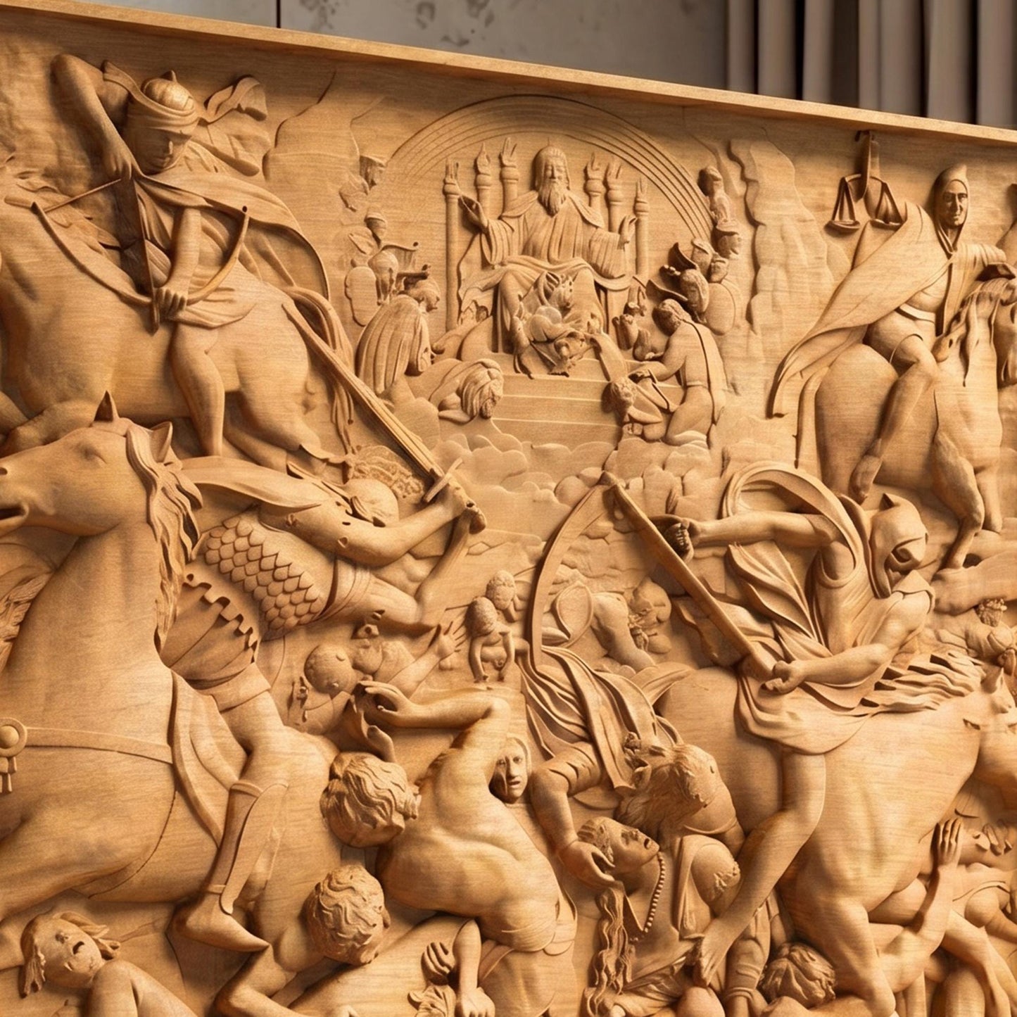The Four Riders of the Apocalypse Wooden Bas Relief | Wood Panel Art | Sculptural Gift Idea