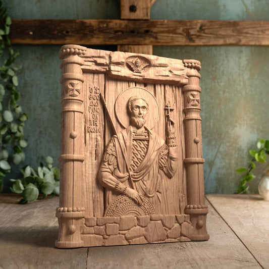 Saint Theodore Tyron Wooden Carved Handcrafted Christian Religious Icon. Byzantine Home Wall Art Decor Gift. Orthodox Greek Woodcarving Sculpture.