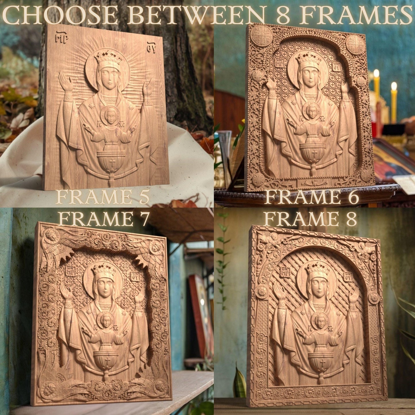 Virgin Mary Fountain of Life Wooden Carved Handcrafted Christian Religious Icon. Byzantine Home Wall Art Decor Gift. Orthodox Greek Woodcarving Sculpture.