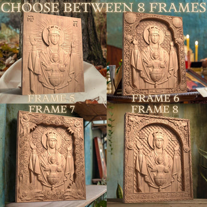 Virgin Mary Fountain of Life Wooden Carved Handcrafted Christian Religious Icon. Byzantine Home Wall Art Decor Gift. Orthodox Greek Woodcarving Sculpture.