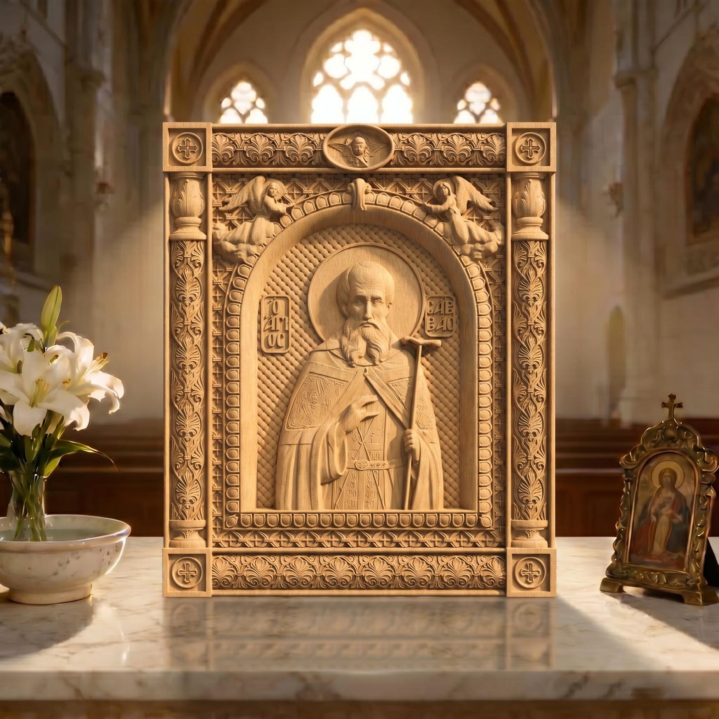 Saint Savvas the Sanctified Wooden Carved Handmade Christian Icon | Byzantine Greek Orthodox Home Art Decor