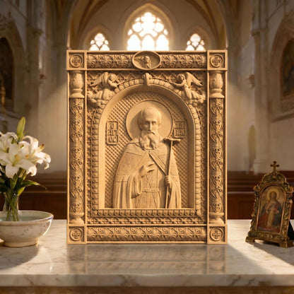 Saint Savvas the Sanctified Wooden Carved Handmade Christian Icon | Byzantine Greek Orthodox Home Art Decor