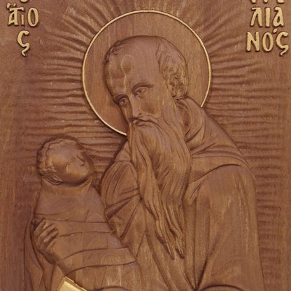 Saint Stylianos Wooden Carved Handcrafted Christian Religious Icon. Byzantine Home Wall Art Decor Gift. Orthodox Greek Woodcarving Sculpture.