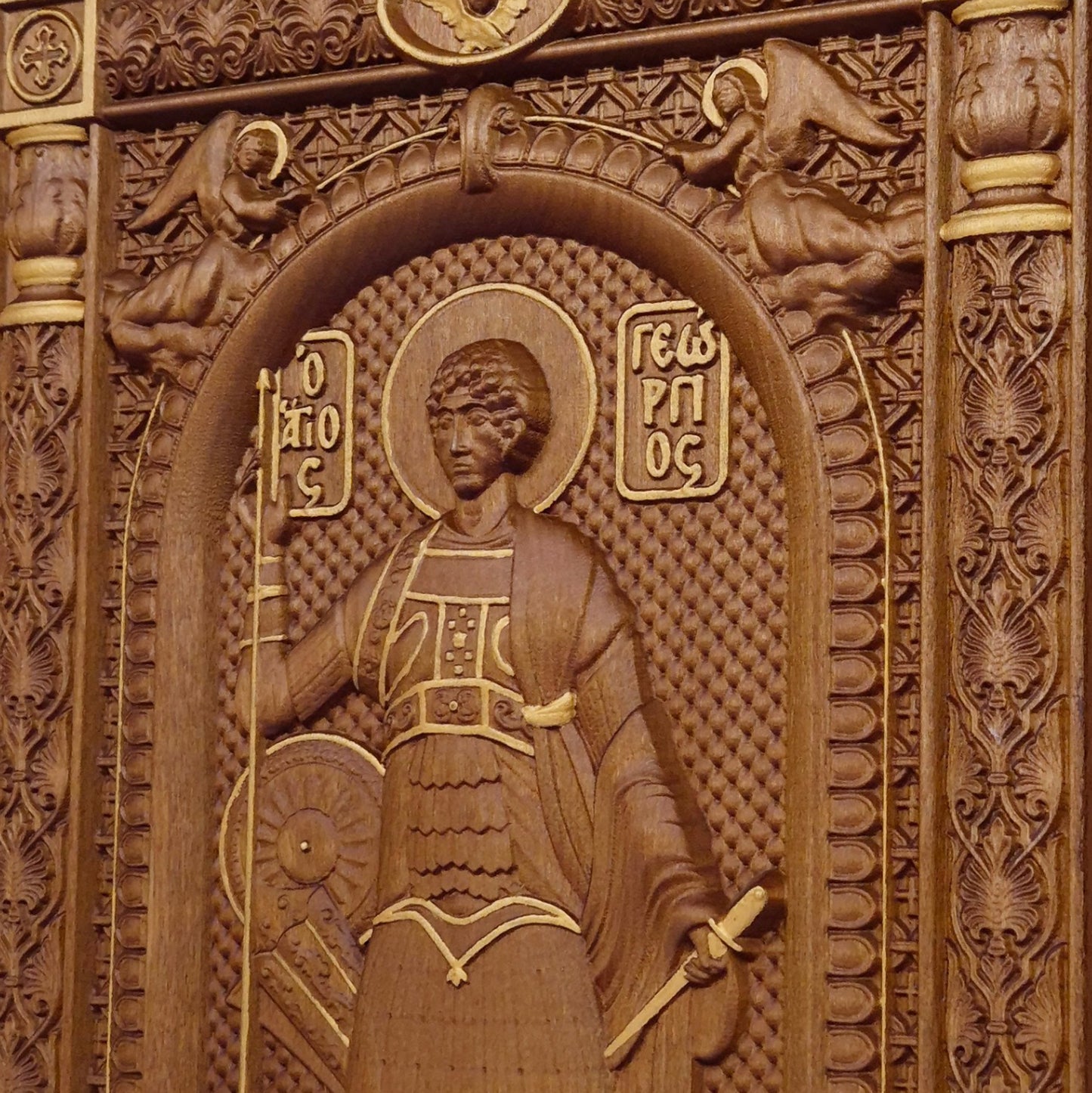 Saint George Wooden Carved Handcrafted Christian Religious Icon. Byzantine Home Wall Art Decor Gift. Orthodox Greek Woodcarving Sculpture.