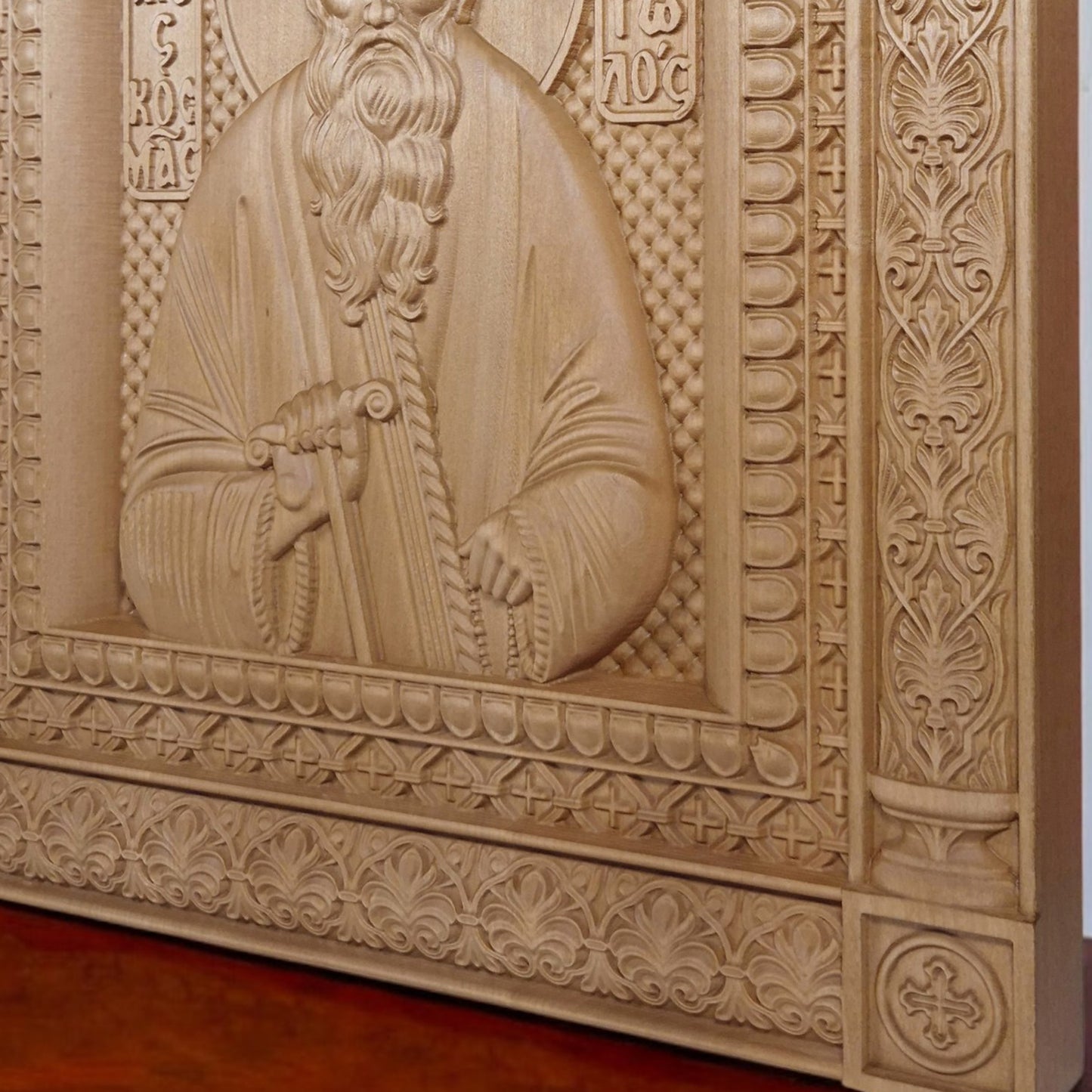 Saint Kosmas the Aetolian Wooden Carved Handcrafted Christian Religious Icon. Byzantine Home Wall Art Decor Gift. Orthodox Greek Woodcarving Sculpture.