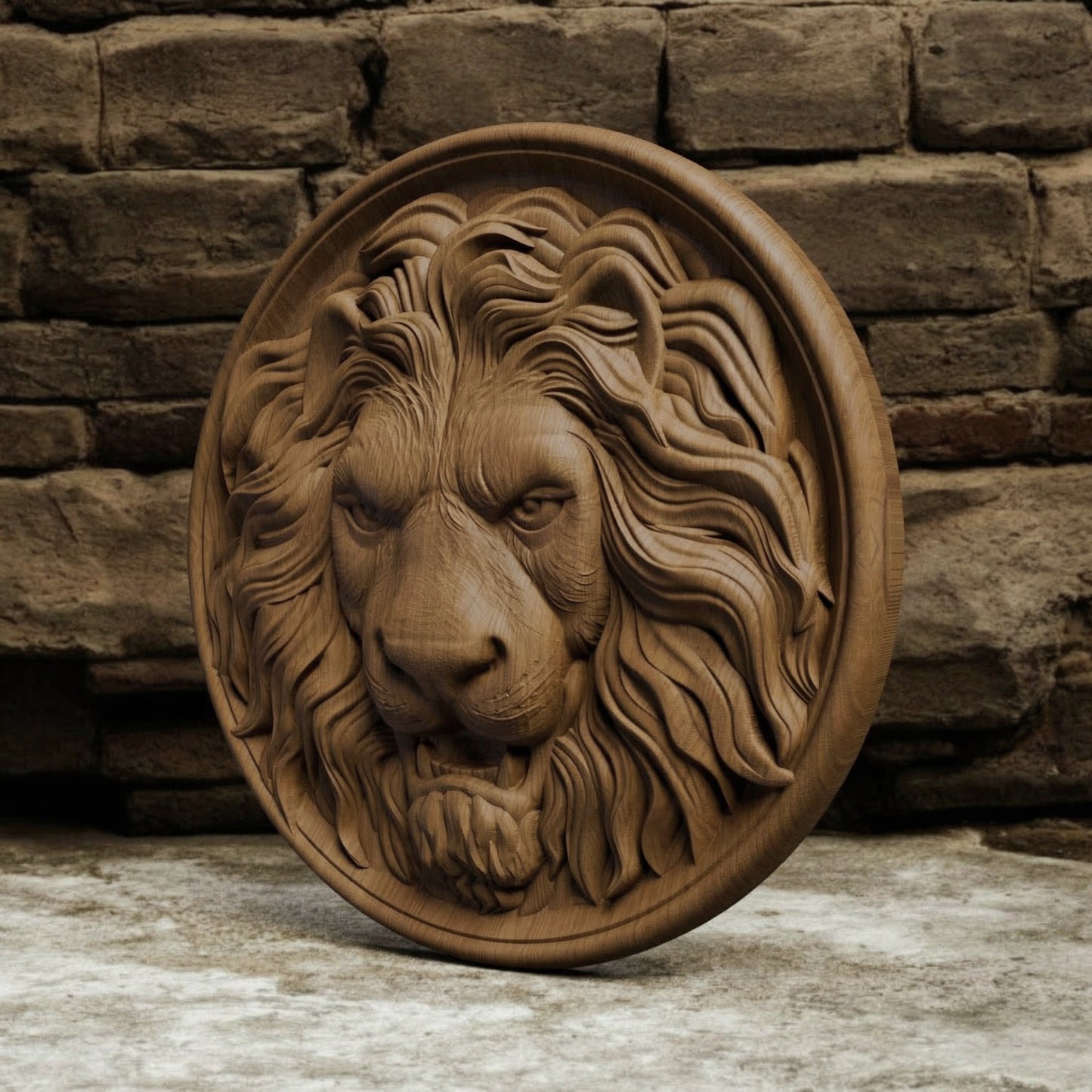 Lion Head in Plate Handmade Wooden Carving. Home Gift Wall Art Nature Decor.