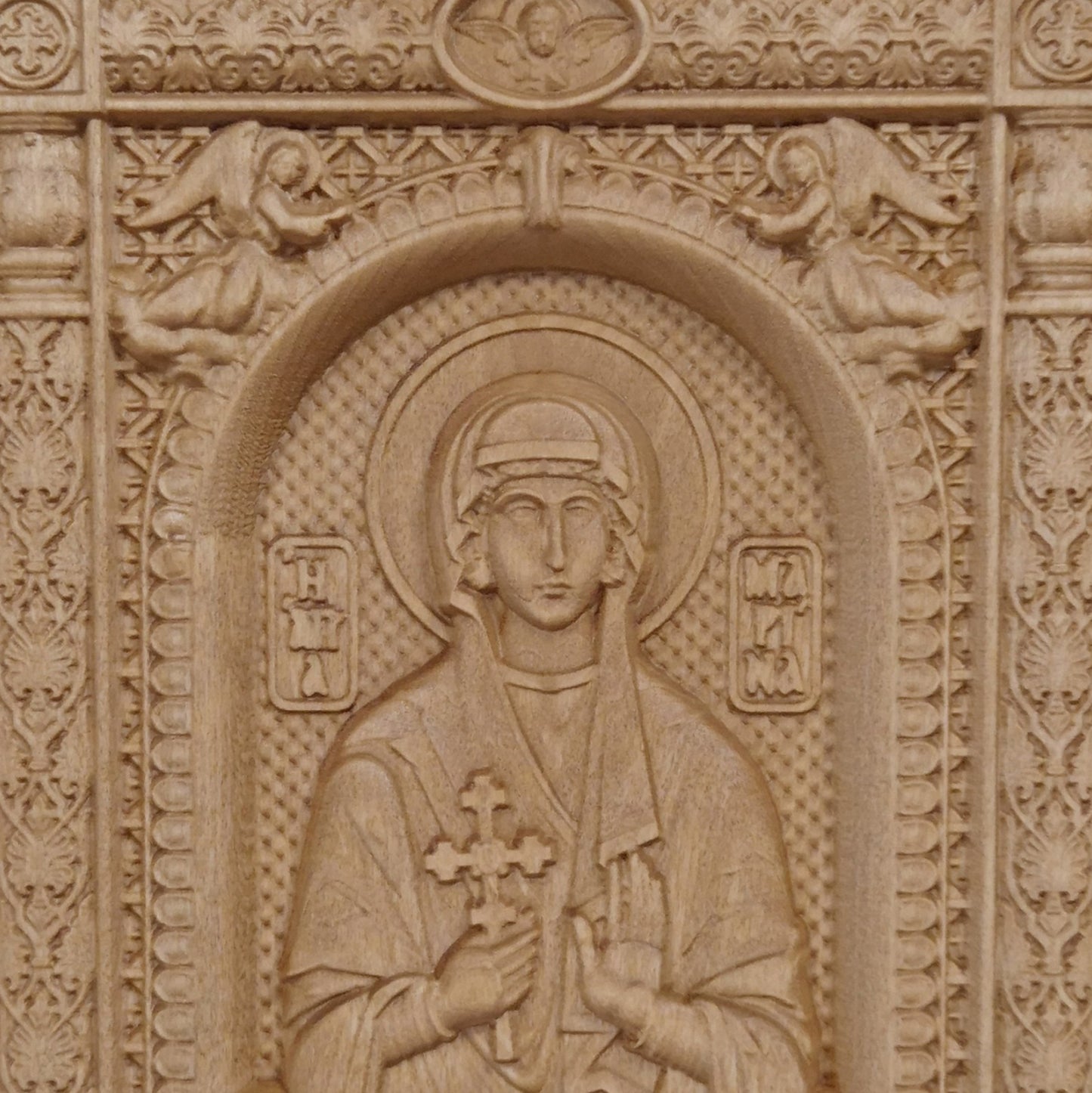 Saint Marina Wooden Carved Handcrafted Christian Religious Icon. Byzantine Home Wall Art Decor Gift. Orthodox Greek Woodcarving Sculpture.