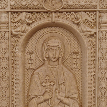 Saint Marina Wooden Carved Handcrafted Christian Religious Icon. Byzantine Home Wall Art Decor Gift. Orthodox Greek Woodcarving Sculpture.