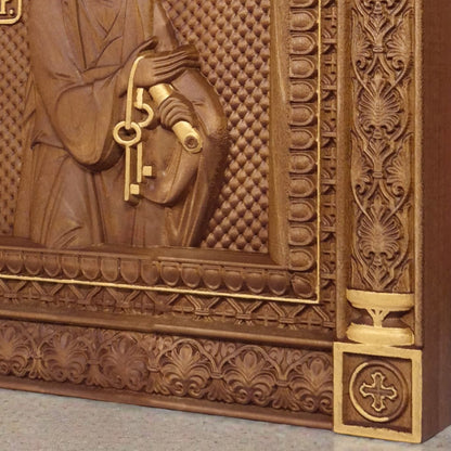 Saint Peter the Apostle Wooden Carved Handcrafted Christian Religious Icon. Byzantine Home Wall Art Decor Gift. Orthodox Greek Woodcarving Sculpture.