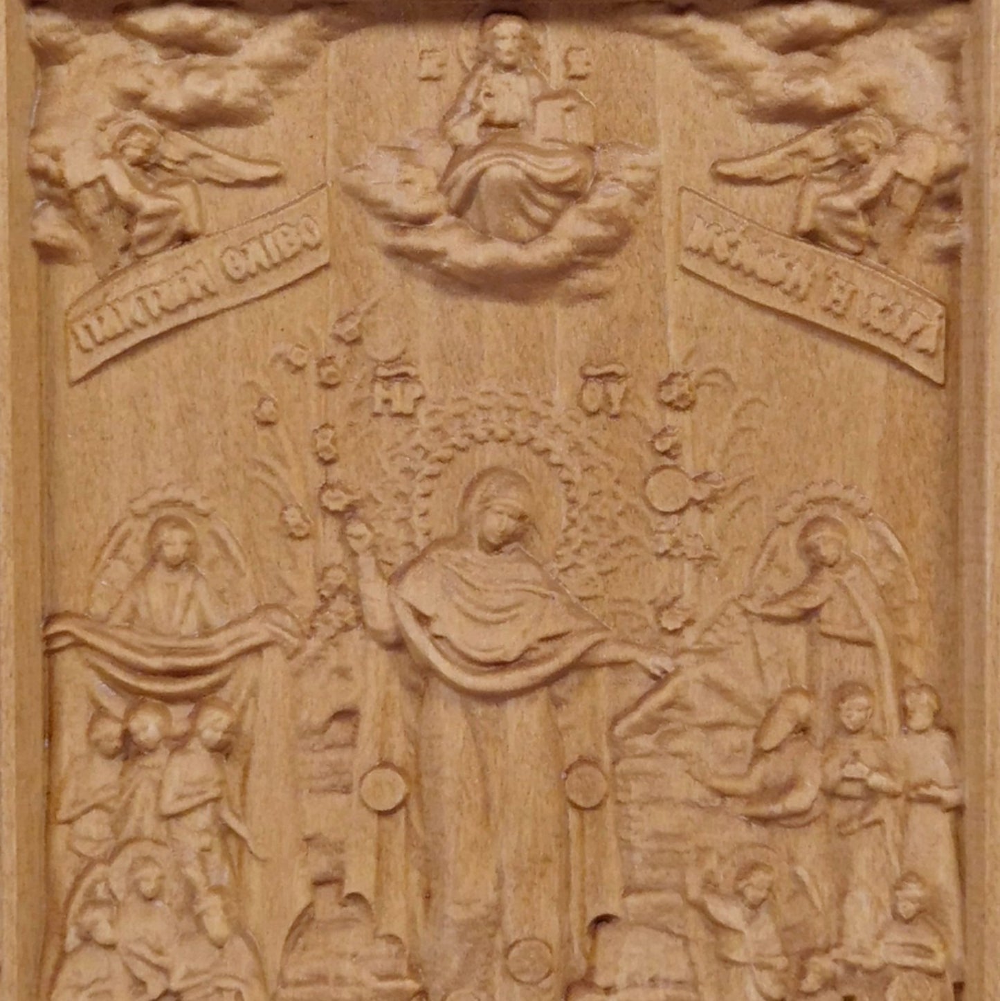 Mother of God Joy of All Who Sorrow Wooden Carved Handcrafted Christian Religious Icon. Byzantine Home Wall Art Decor Gift. Orthodox Greek Woodcarving Sculpture.