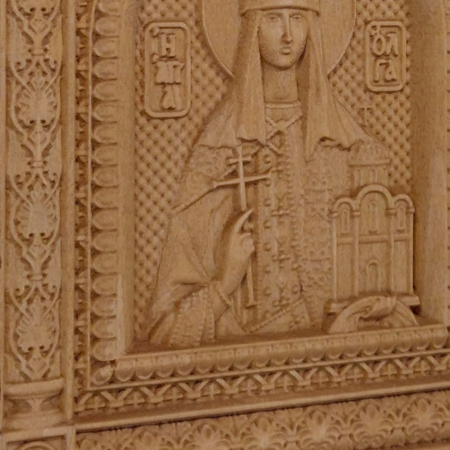 Saint Olga Wooden Carved Handcrafted Christian Religious Icon. Byzantine Home Wall Art Decor Gift. Orthodox Greek Woodcarving Sculpture.