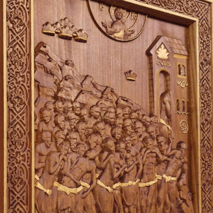 Forty Martyrs of Sebaste Wooden Carved Handcrafted Christian Religious Icon. Byzantine Home Wall Art Decor Gift. Orthodox Greek Woodcarving Sculpture.