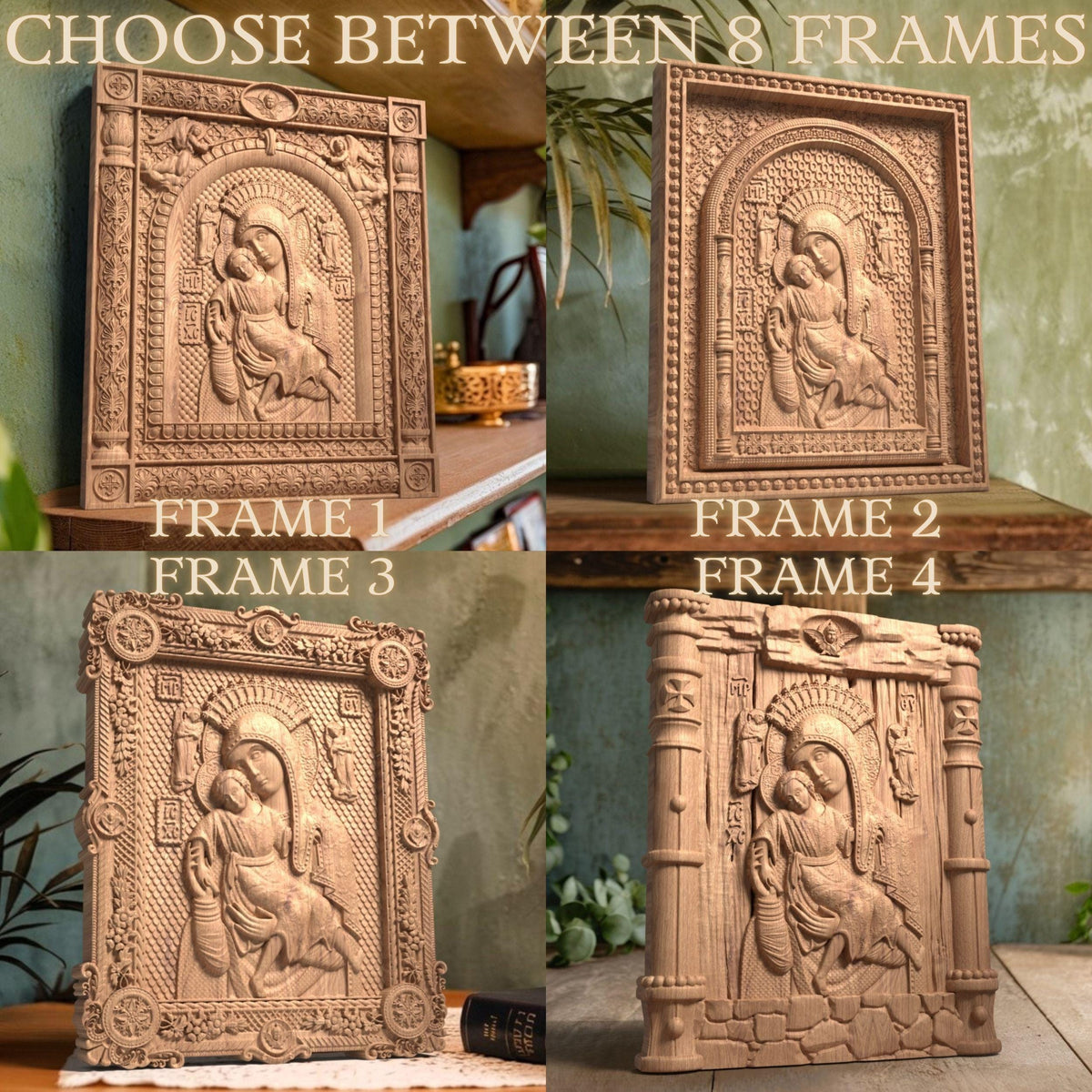 Virgin Mary Mother of God Axion Esti Wooden Carved Handmade Christian Icon. Byzantine Decor.
