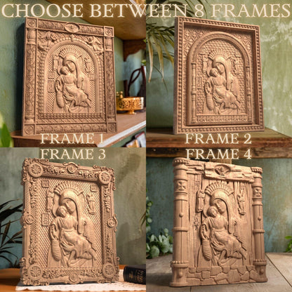 Virgin Mary Mother of God Axion Esti Wooden Carved Handmade Christian Icon. Byzantine Decor.