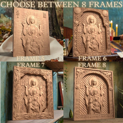 Virgin Mary St Anne and Baby Jesus Wooden Carved Handmade Christian Icon. Byzantine Decor.