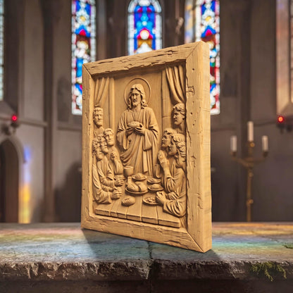 Jesus Christ Blesses the Bread Rustic Frame Wooden Carved Handmade Christian Icon  Byzantine Greek Orthodox Home Decor Cretan Holy Carvings