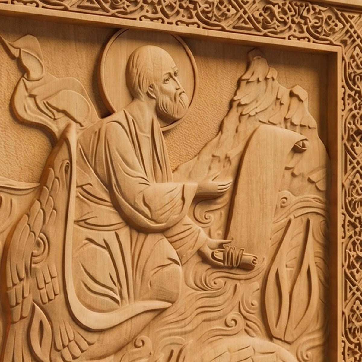 Prophet Jonah Wooden Carved Handmade Christian Icon. Byzantine Greek Orthodox Home Decor.