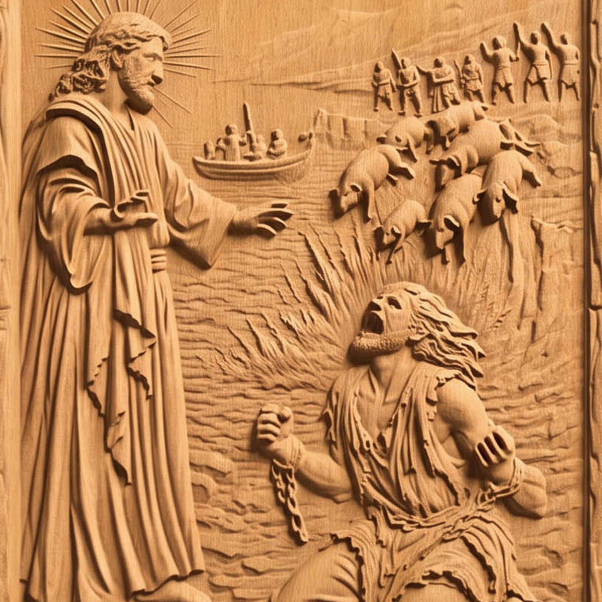 Jesus Heals the Demon-Possessed Man Wooden Carved Handmade Christian Icon  Byzantine Greek Orthodox Home Decor Cretan Holy Carvings