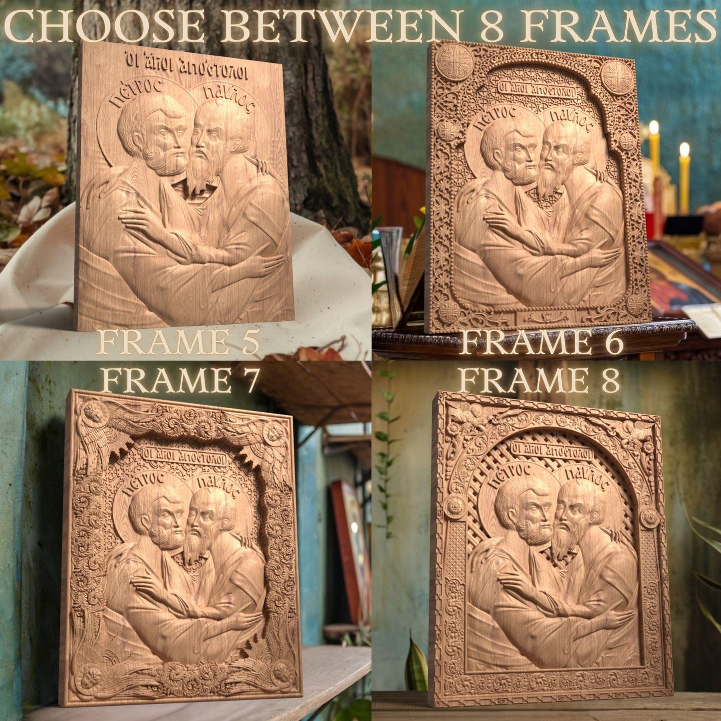 Αpostles Peter and Paul Wooden Carved Handcrafted Christian Religious Icon. Byzantine Home Wall Art Decor Gift. Orthodox Greek Woodcarving Sculpture.