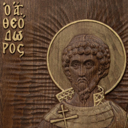 Saint Theodore Stratelates Wooden Carved Handcrafted Christian Religious Icon. Byzantine Home Wall Art Decor Gift. Orthodox Greek Woodcarving Sculpture.
