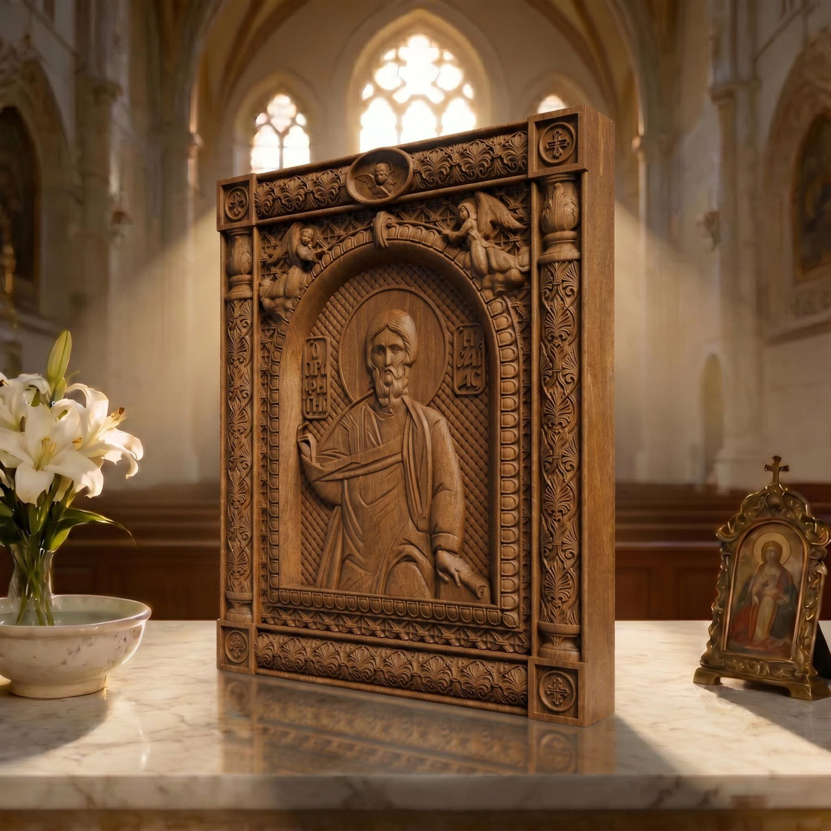 Prophet Isaiah Wooden Carved Handmade Christian Icon | Byzantine Greek Orthodox Home Art Decor