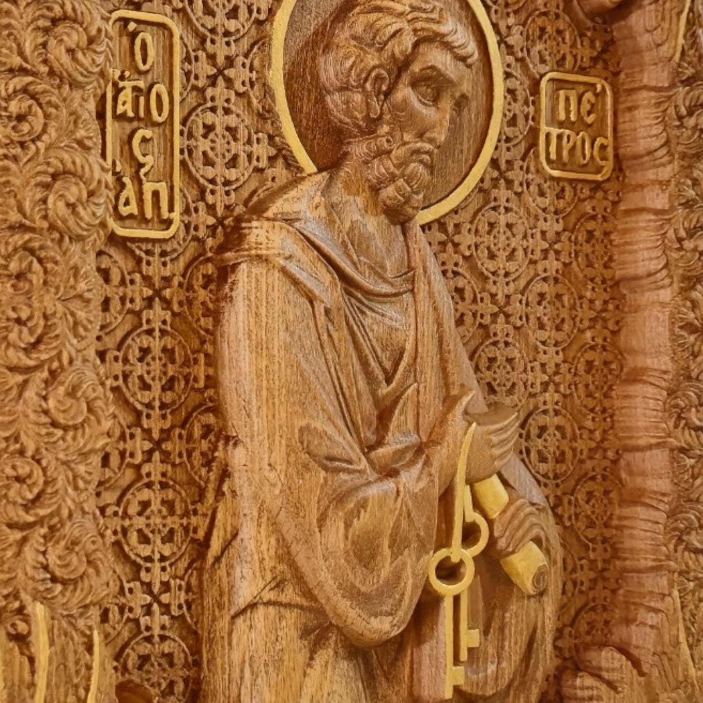 Saint Peter the Apostle Wooden Carved Handcrafted Christian Religious Icon. Byzantine Home Wall Art Decor Gift. Orthodox Greek Woodcarving Sculpture.