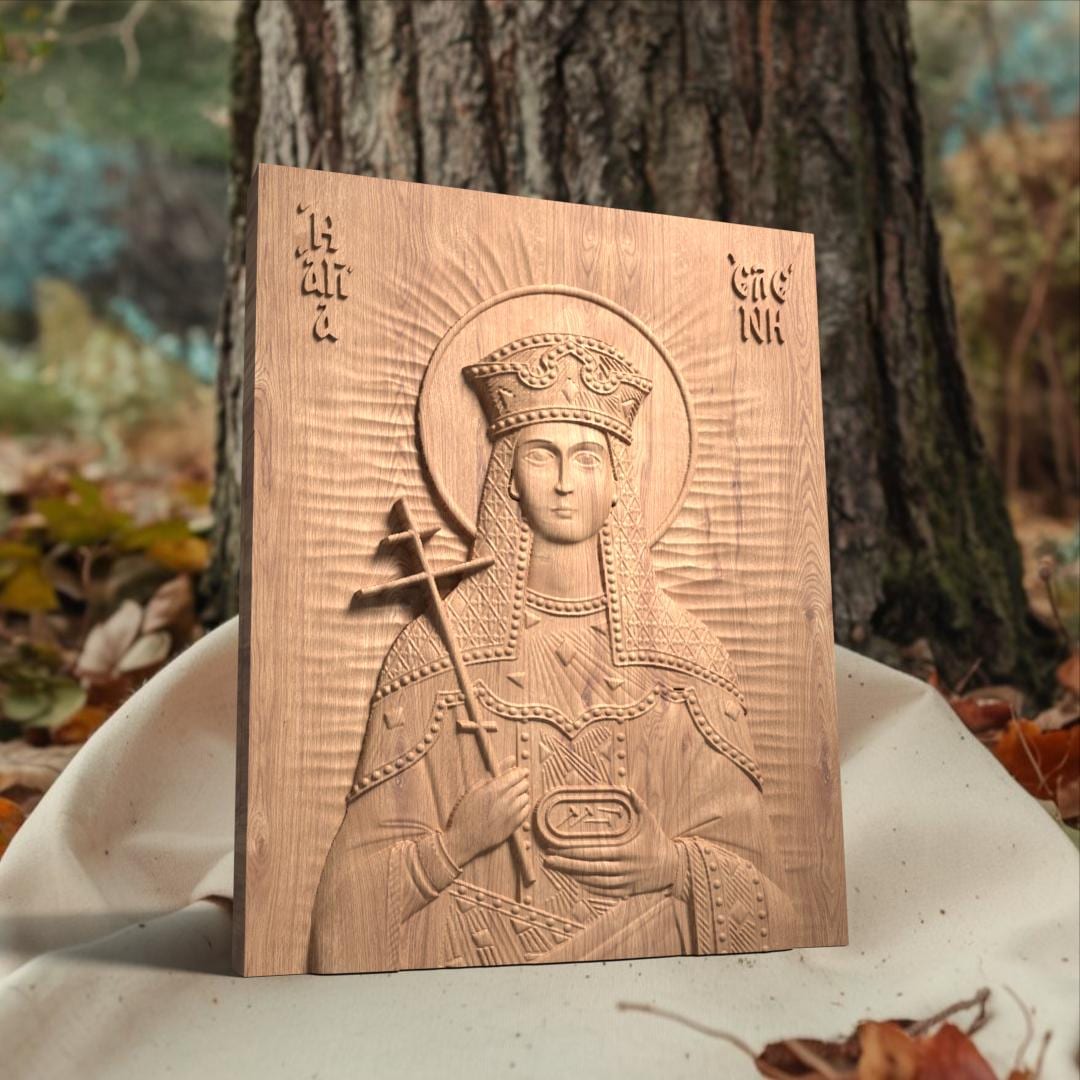 Saint Helena Wooden Carved Handcrafted Christian Religious Icon. Byzantine Home Wall Art Decor Gift. Orthodox Greek Woodcarving Sculpture.Wall Art Decor Gift. Orthodox Greek Woodcarving Sculpture.