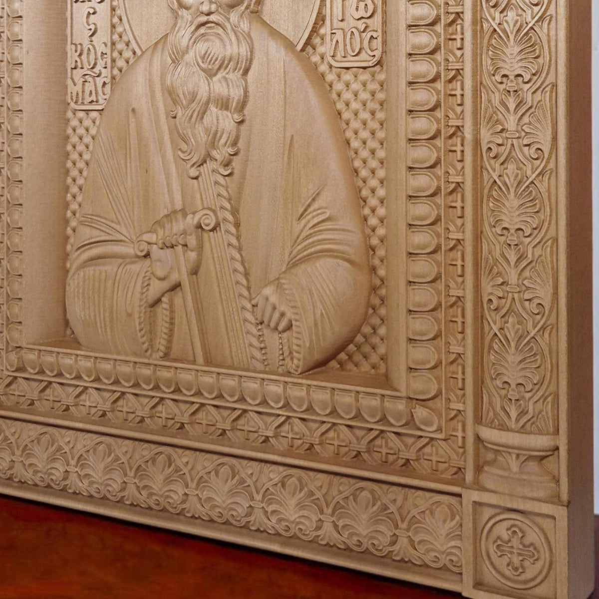 Saint Kosmas the Aetolian Wooden Carved Handmade Christian Icon. Byzantine Greek Orthodox Home Art Decor.