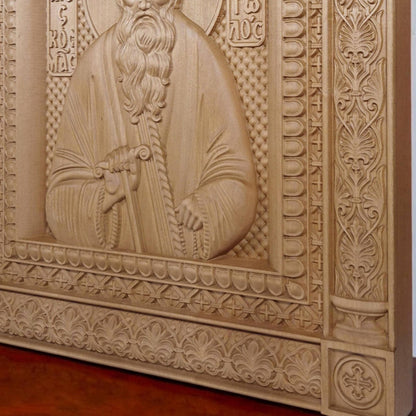 Saint Kosmas the Aetolian Wooden Carved Handmade Christian Icon. Byzantine Greek Orthodox Home Art Decor.