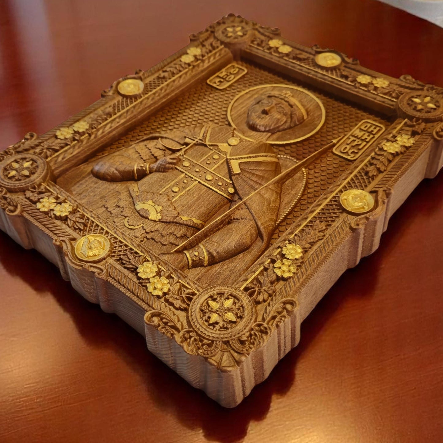 Saint Demetrius of Thessaloniki Wooden Carved Handmade Christian Icon. Byzantine Greek Orthodox Home Decor.