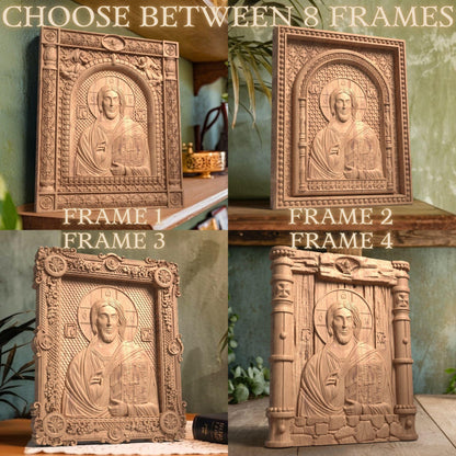 Christ Pantocrator of Sinai Wooden Carved Handcrafted Christian Religious Icon. Byzantine Home Wall Art Decor Gift. Orthodox Greek Woodcarving Sculpture.