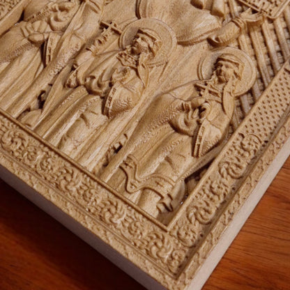 Saints Sophia Faith Hope Love Wooden Carved Handcrafted Christian Religious Icon. Byzantine Home Wall Art Decor Gift. Orthodox Greek Woodcarving Sculpture.