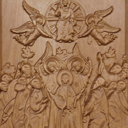 Ascension of Jesus Wooden Carved Handcrafted Christian Religious Icon. Byzantine Home Wall Art Decor Gift. Orthodox Greek Woodcarving Sculpture.